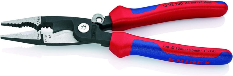 Knipex Elektro-Installationszange schwarz atramentiert, mit Mehrkomponenten-Hüllen 200 mm 13 92 200