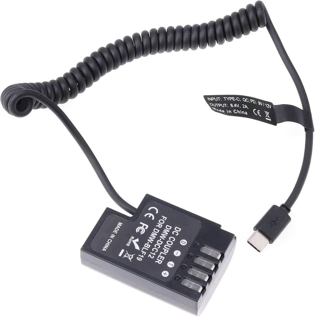FOTGA USB-C Typ-C auf Decodierte DMW-BLF19 Dummy Akku DMW-DCC12 Koppler Netzteil Federkabel für Pana