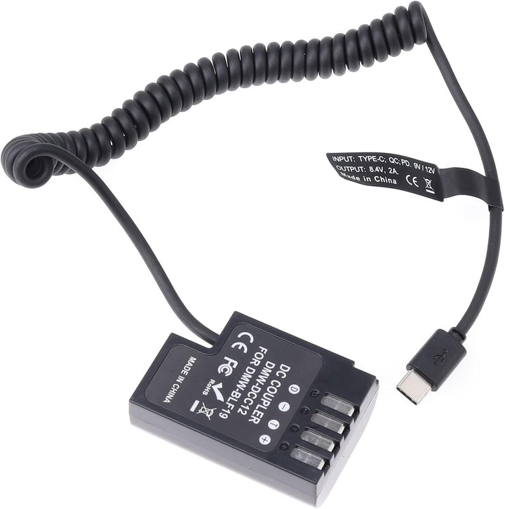 FOTGA USB-C Typ-C auf Decodierte DMW-BLF19 Dummy Akku DMW-DCC12 Koppler Netzteil Federkabel für Pana