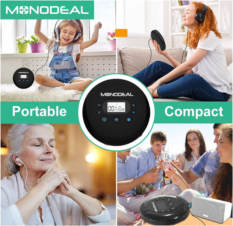 MONODEAL CD Player Tragbar, Wiederaufladbarer CD Player mit Kopfhörer, Tragbar Discman CD Player mit