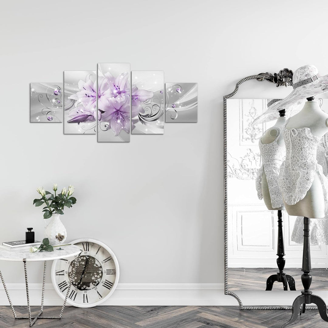 Runa Art Wandbilder Blumen Lilien 5 Teilig Bild auf Vlies Leinwand Deko Wohnzimmer Abstrakt Violett