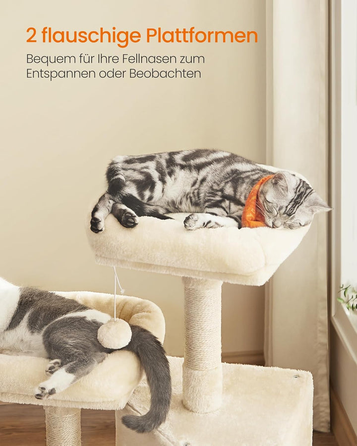 Feandrea Kratzbaum klein, Katzenbaum mit Kratzbrett, Plattformen, für Katze, weicher Plüsch, 115 cm,