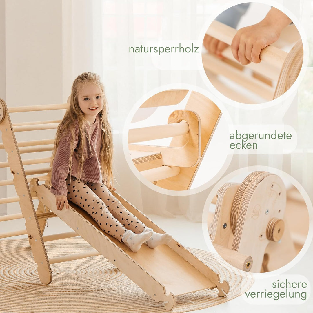 Goodevas 5-in-1 Montessori Klettergerüst Set: Indoor Kletterdreieck, Kletterbogen mit Kissen, Klette