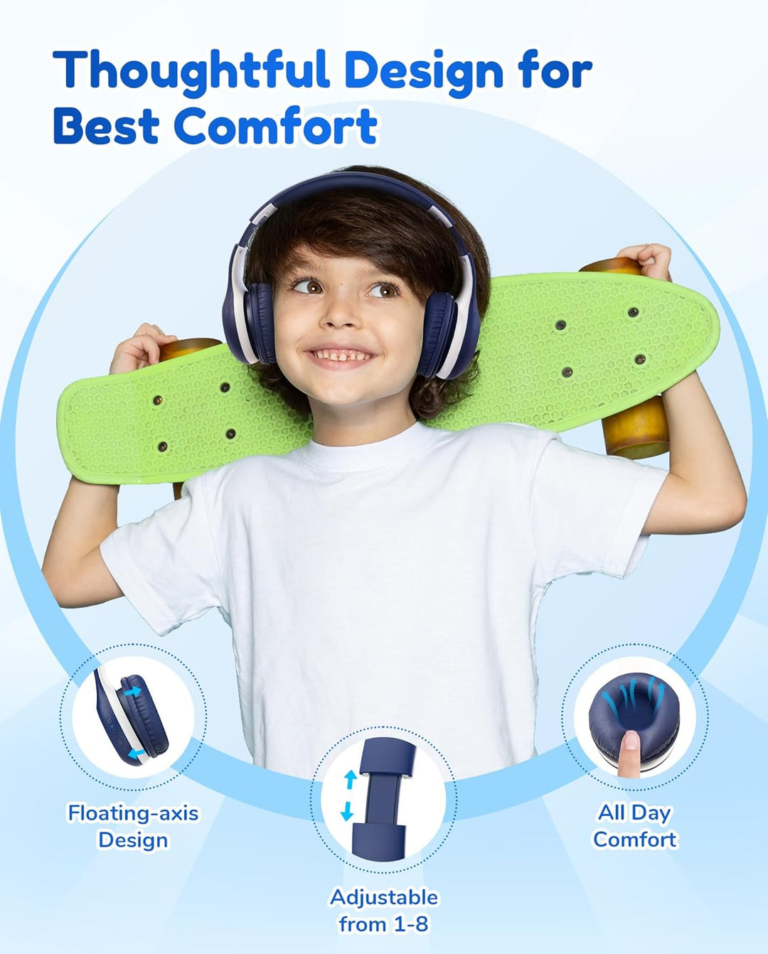 EarFun Bluetooth Kopfhörer Kinder, 85/94dB Lautstärkeregelung, HiFi Sound, HD-Mikrofon, 40 Std Akku,