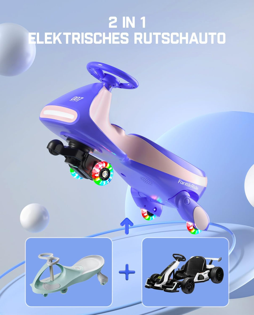 FanttikRide 12V N7 Pro Kinder Elektroauto, Elektrisches Rutschauto mit Pedal, Typ C aufladbar Batter