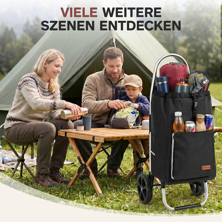 Sekey Einkaufstrolley klappbar, 50L Einkaufstasche mit Kühlfach, Aluminiumrahmen, Faltbarer Einkaufs