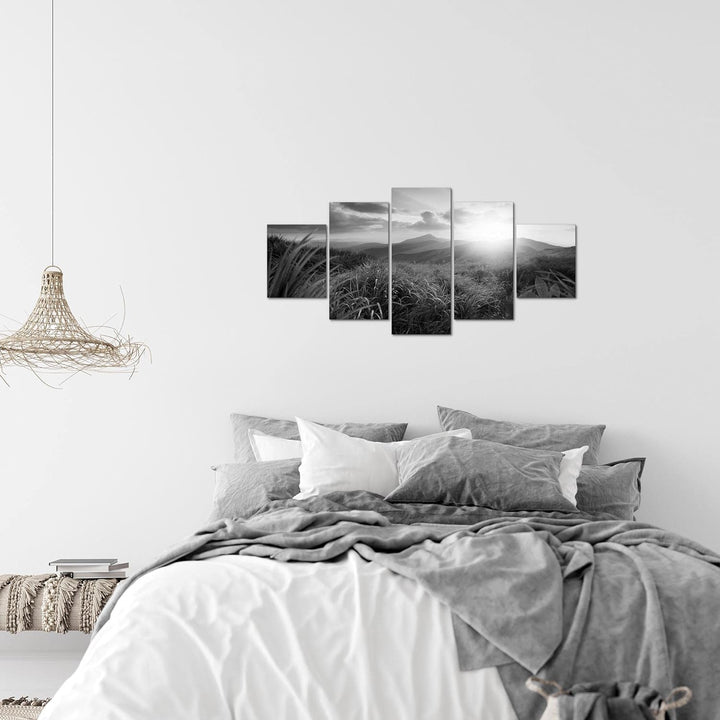 Runa Art Wandbilder Sonnenaufgang Landschaft 5 Teilig Bild auf Vlies Leinwand Deko Schlafzimmer Wohn