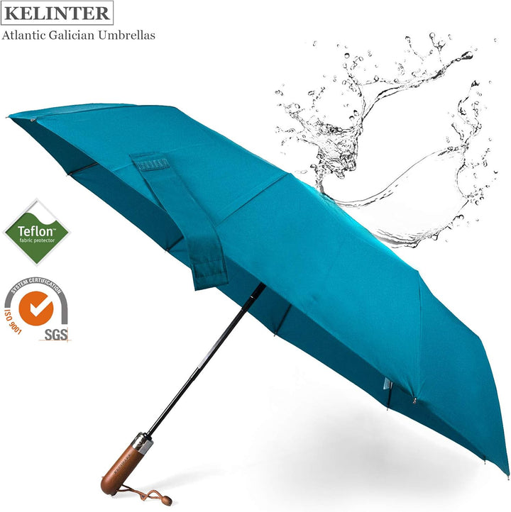 Regenschirm mit Holzgriff, Winddicht, zusammenklappbar, mit automatischem Öffnen und Schliessen, Tef