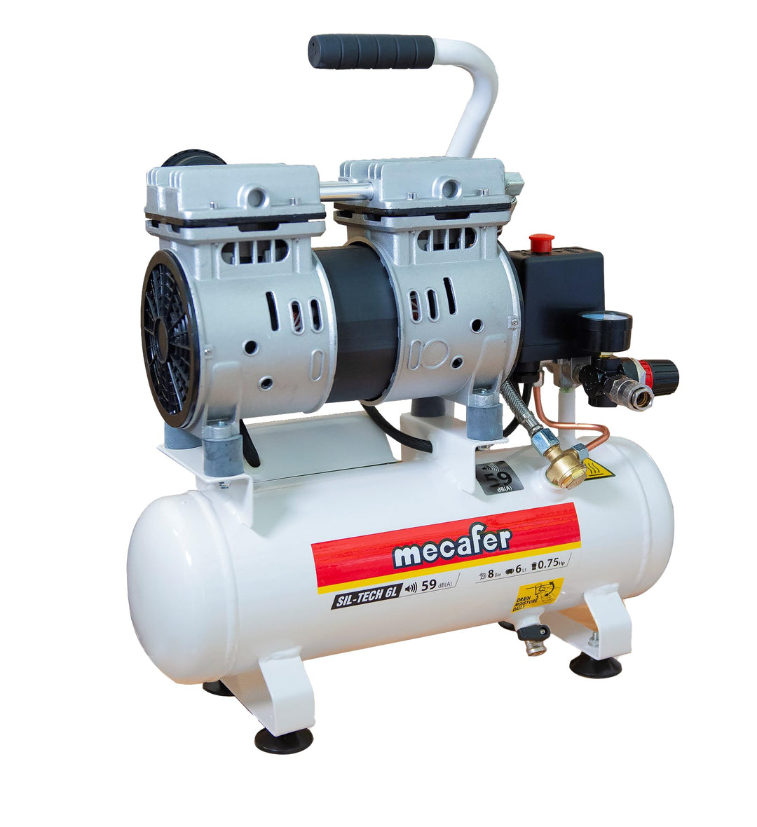 Mecafer 425513 Kompressor, leise, 59 dB, 6 l, 0,75 HP/8 bar