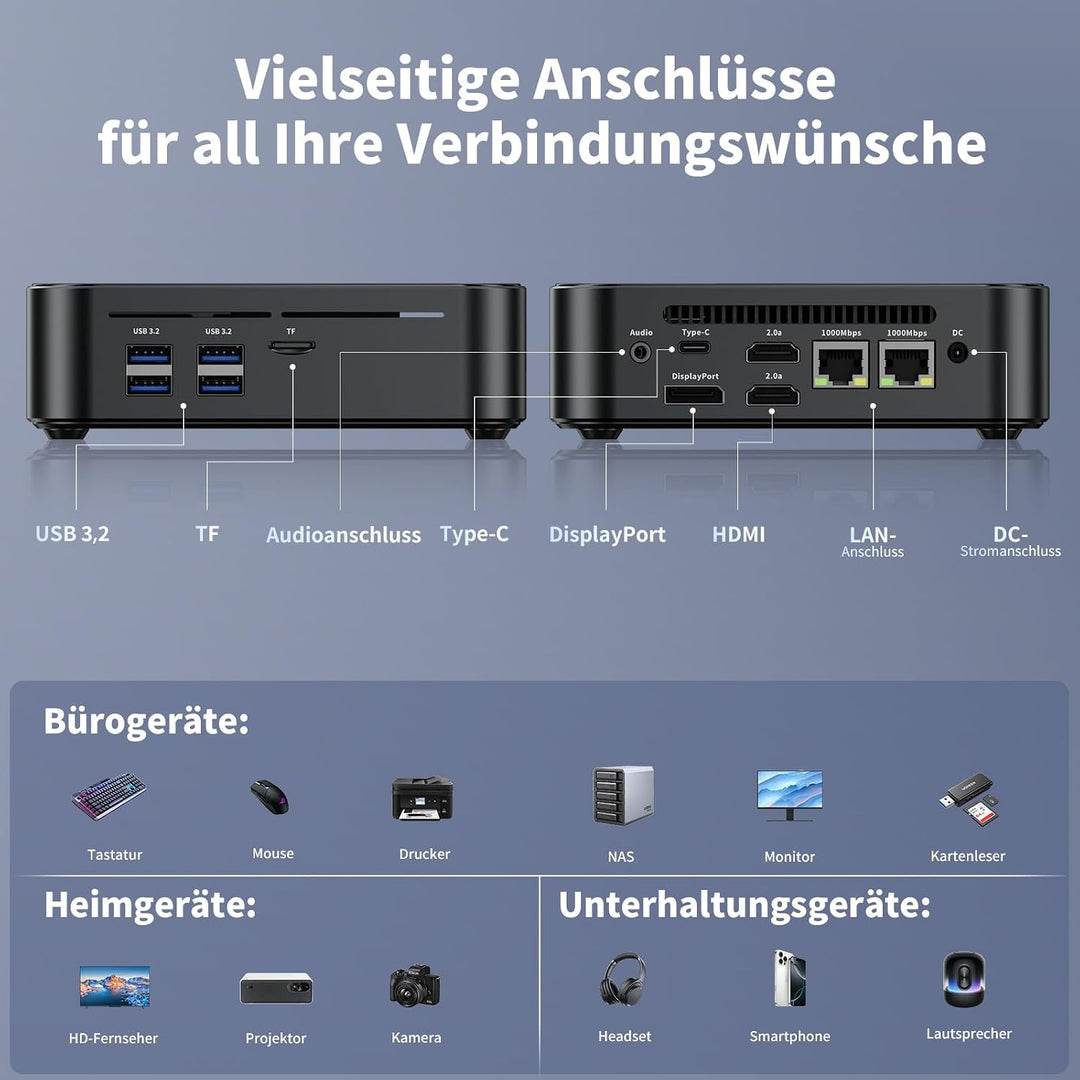 DreamQuest Mini PC Windows 11 Pro - Intel N95 (bis zu 3,4 GHz) 12. Generation, 8GB RAM 512GB SSD Mic