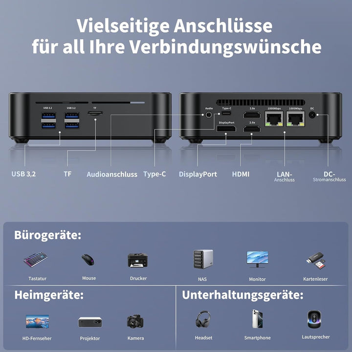 DreamQuest Mini PC Windows 11 Pro - Intel N95 (bis zu 3,4 GHz) 12. Generation, 8GB RAM 512GB SSD Mic