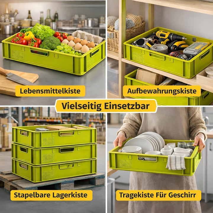 BURI 10 Stück Fleischkiste E1 Lagerkiste 60x40x12,5 cm Metzgerkiste Eurobox Hellgrün - flache Stapel