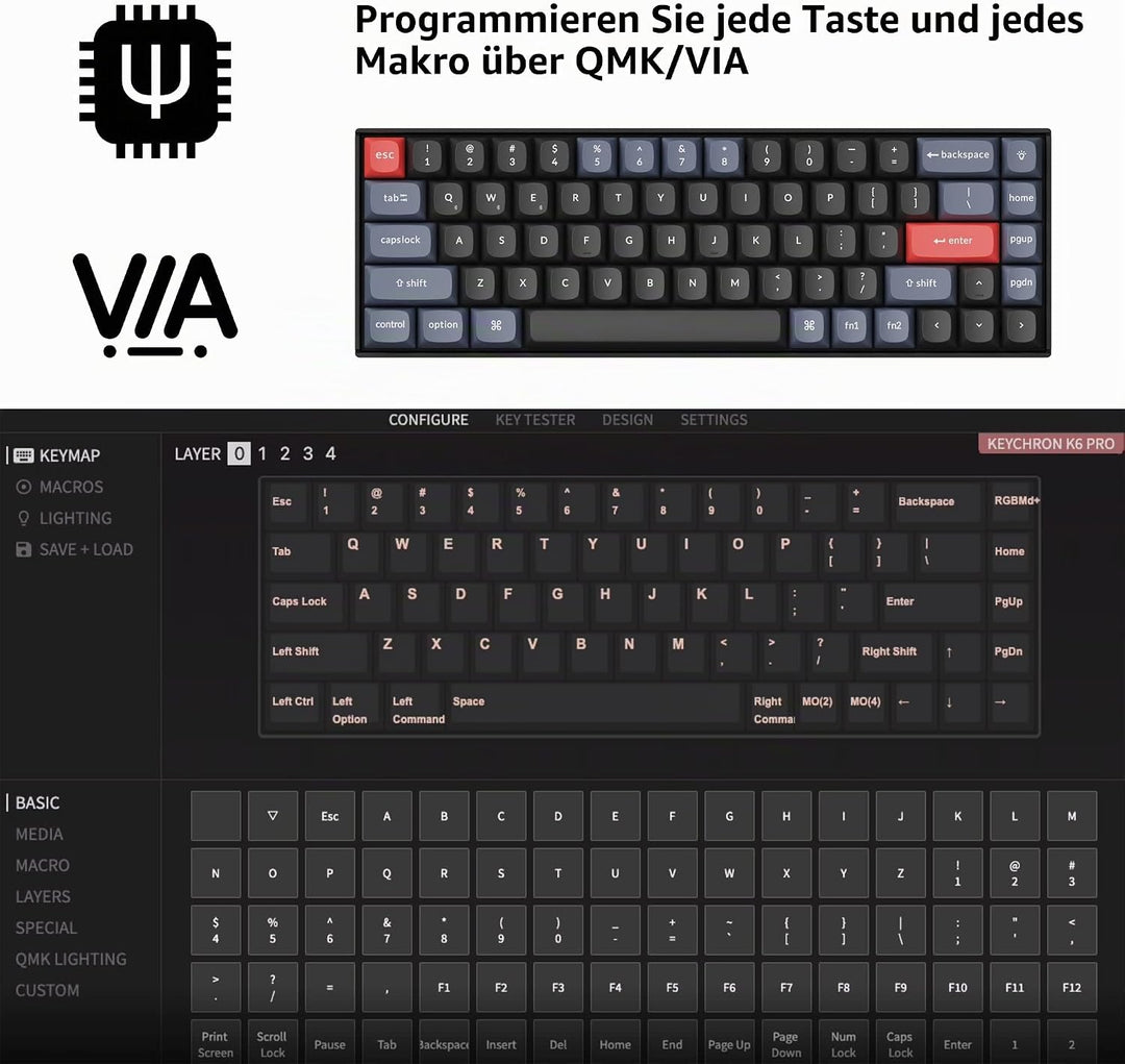 Keychron K6 Pro QMK/VIA Kabellose, mechanische Tastatur, US ANSI-Layout Hot-Swap-fähige Keychron K P