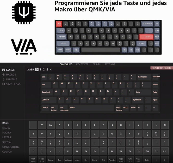 Keychron K6 Pro QMK/VIA Kabellose, mechanische Tastatur, US ANSI-Layout Hot-Swap-fähige Keychron K P
