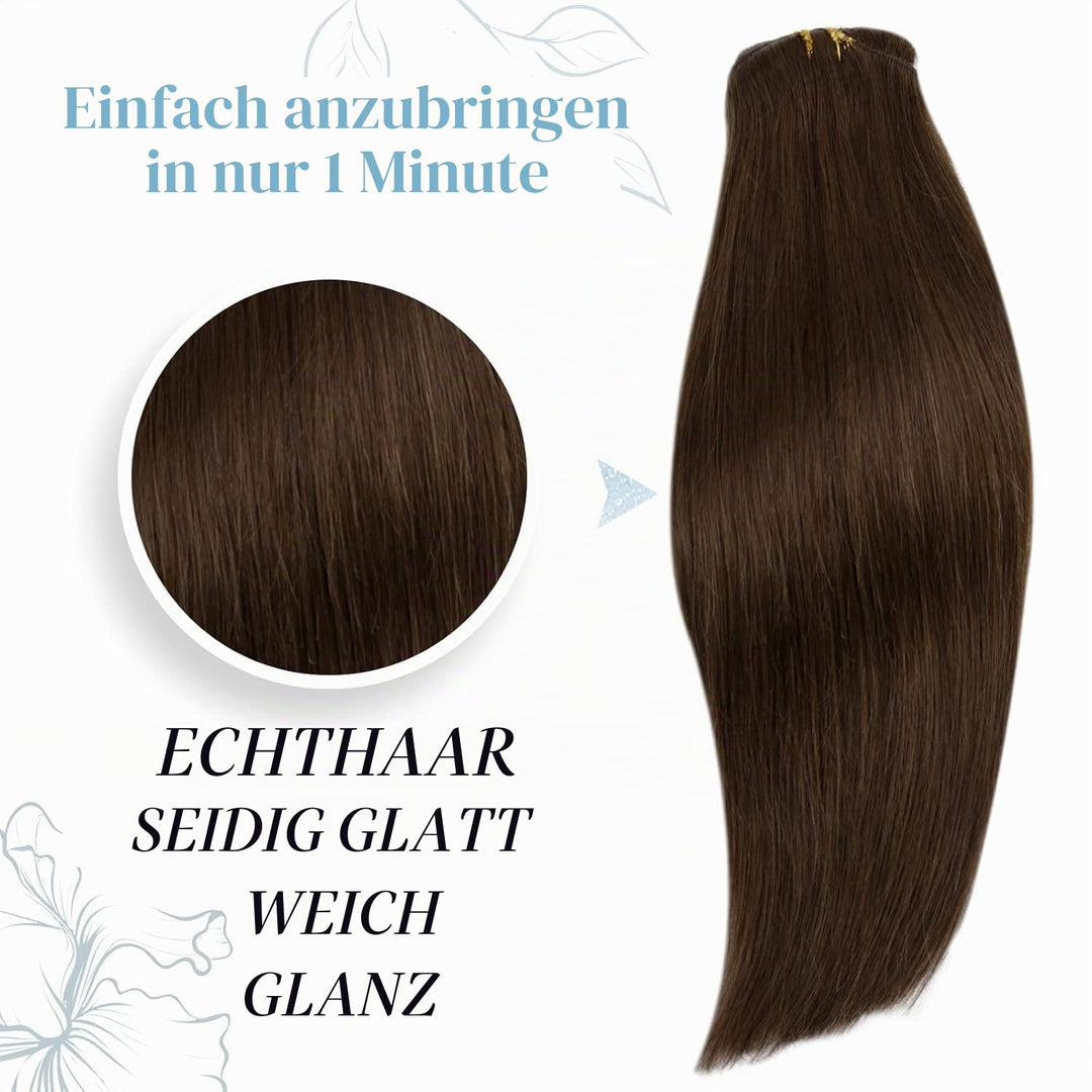 RUNATURE Clip in Extensions Echthaar Braun Menschliches Haar 60cm Glatt Haarverlängerung 135g 7Pcs F