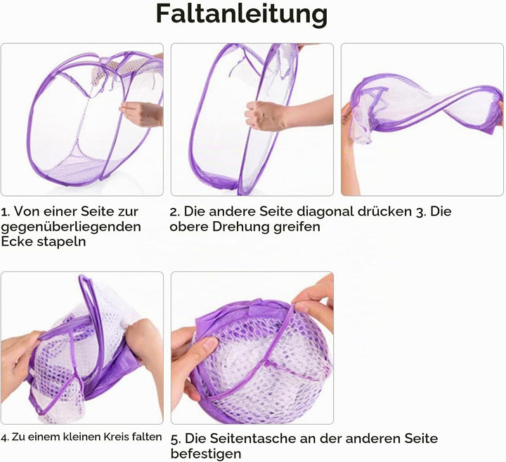 LIFEDYLUK 5 Pack Wäschekörbe Faltbar, Pop Up Laundry Basket Blau, Gelb, Rot, Lila, Grün, Mesh Aufbew