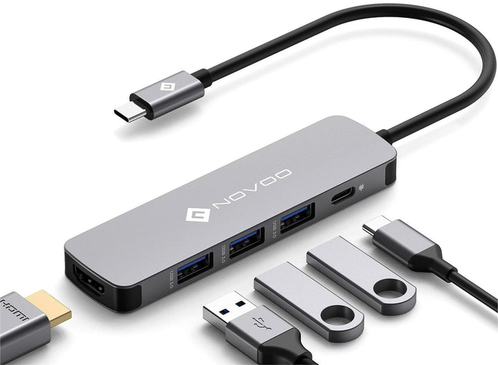 NOVOO USB C Hub Adapter MacBook Pro/Air M1 Adapter mit 4K HDMI,100W PD,3 x USB 3.0 Anschlüsse Alumin