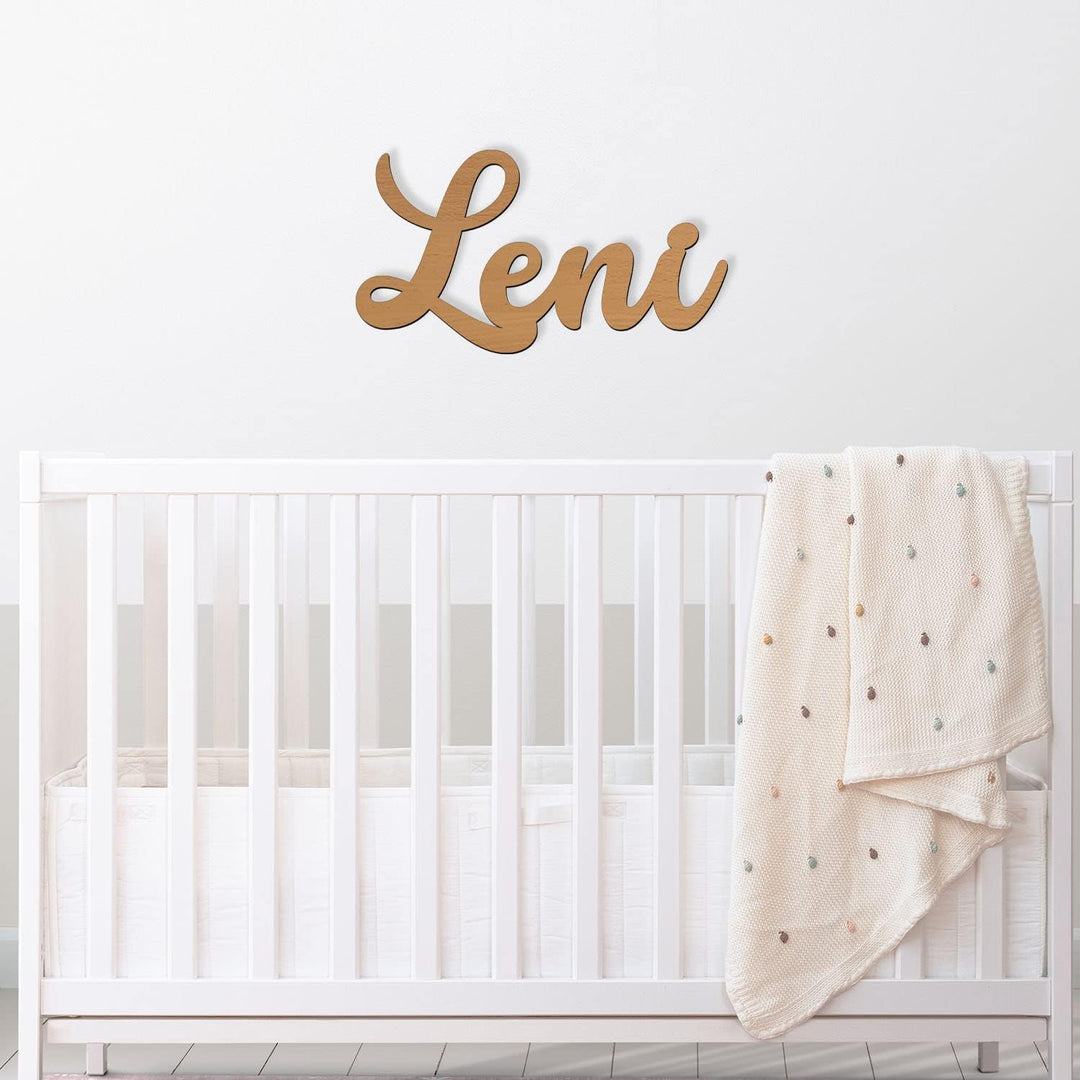 Namofactur Namenslampe Holz Name Leni Schriftzug I Wandlampe Geschenk Kinder & Erwachsene Wohnzimmer