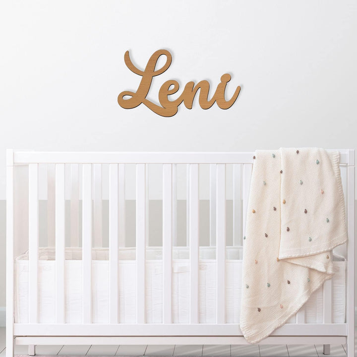 Namofactur Namenslampe Holz Name Leni Schriftzug I Wandlampe Geschenk Kinder & Erwachsene Wohnzimmer