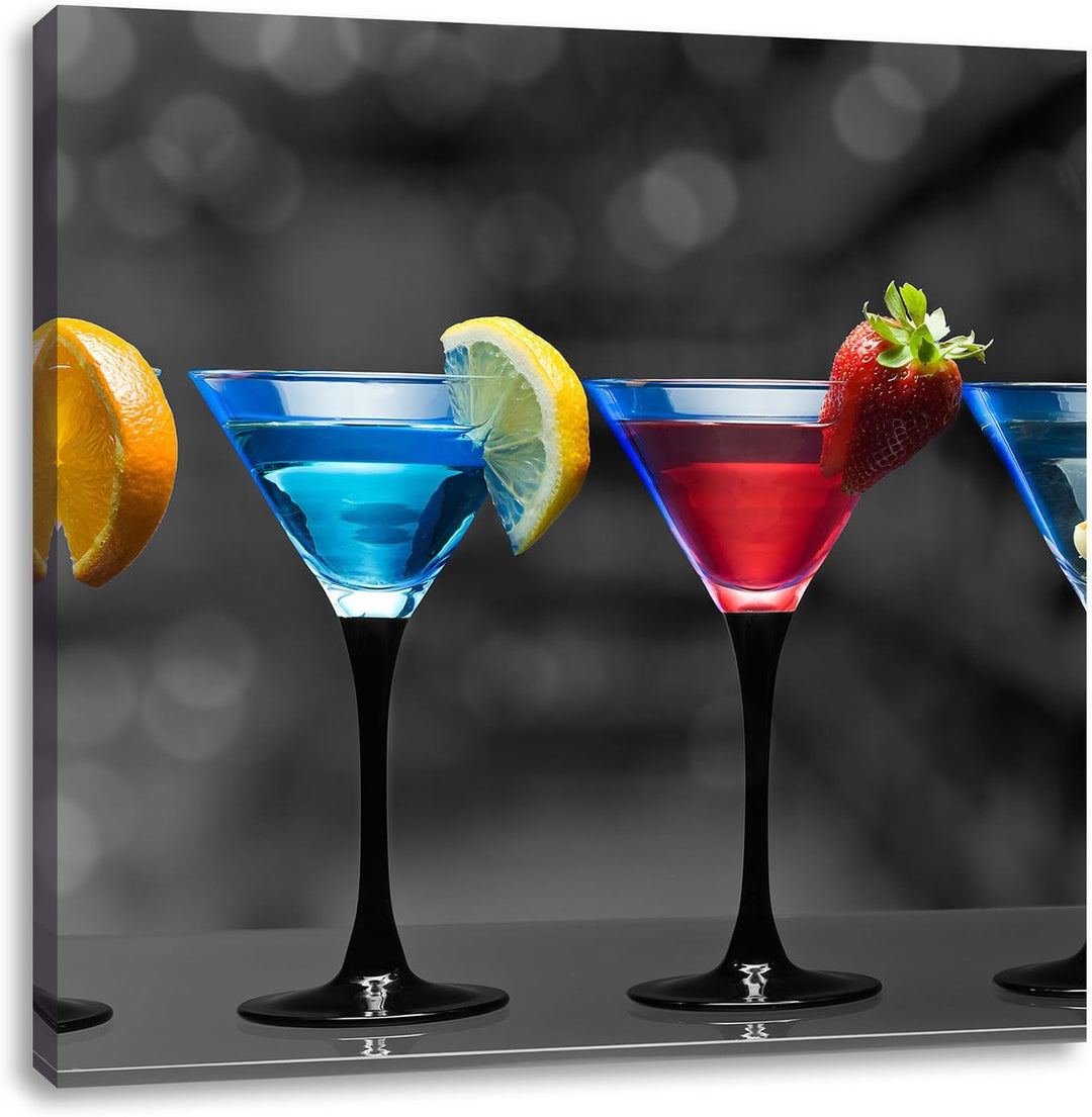 Pixxprint Vier Martinis als Leinwandbild/Grösse: 70x70 cm/Wandbild/Kunstdruck/fertig bespannt, 70x70