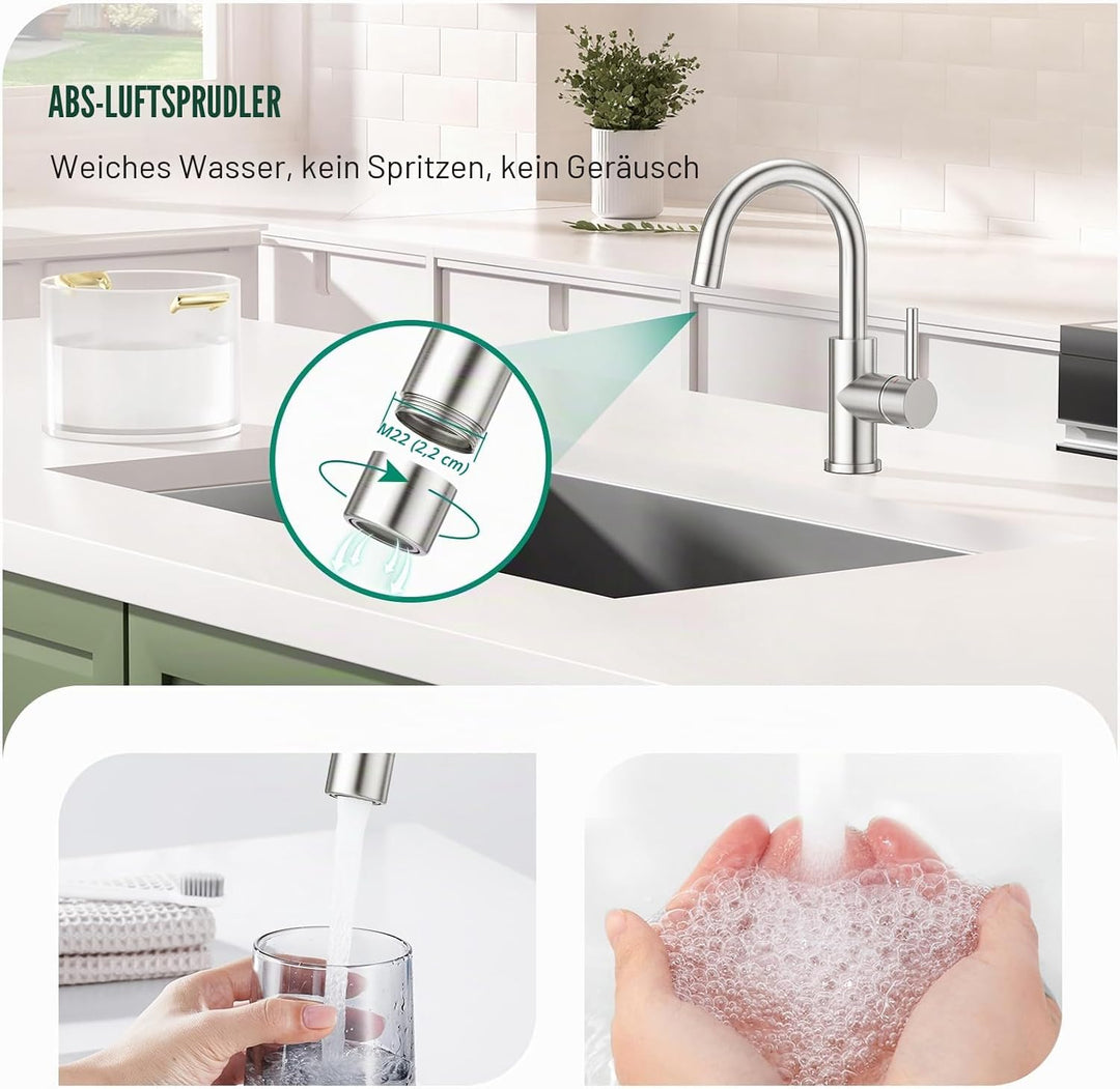 CREA Wasserhahn Küche, 360° Drehbare Küchenarmatur für Kleine Küche, Mischbatterie für Küche oder Ba