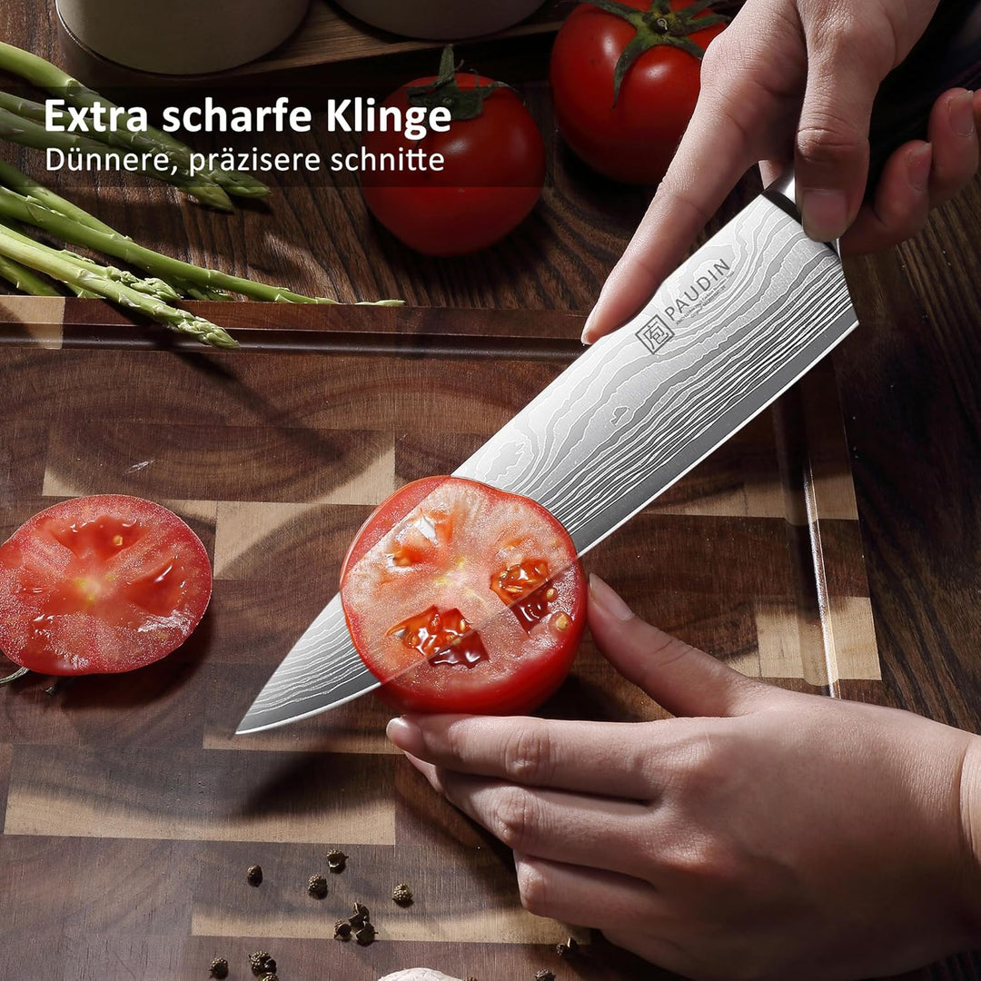 PAUDIN Küchenmesser Set, 3-tlg Messerset aus hochwertigem Carbon Edelstahl, Ultra Scharfes Messer se