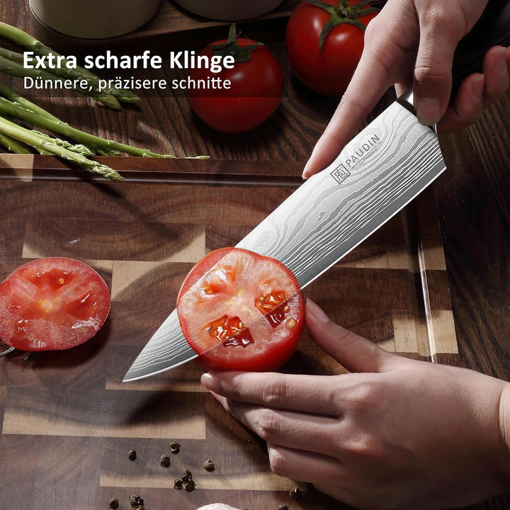 PAUDIN Küchenmesser Set, 3-tlg Messerset aus hochwertigem Carbon Edelstahl, Ultra Scharfes Messer se