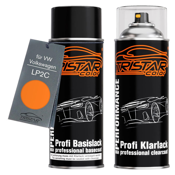 TRISTARcolor Autolack Spraydosen Set für VW/Volkswagen LP2C Leuchtorange Basislack Klarlack Sprühdos