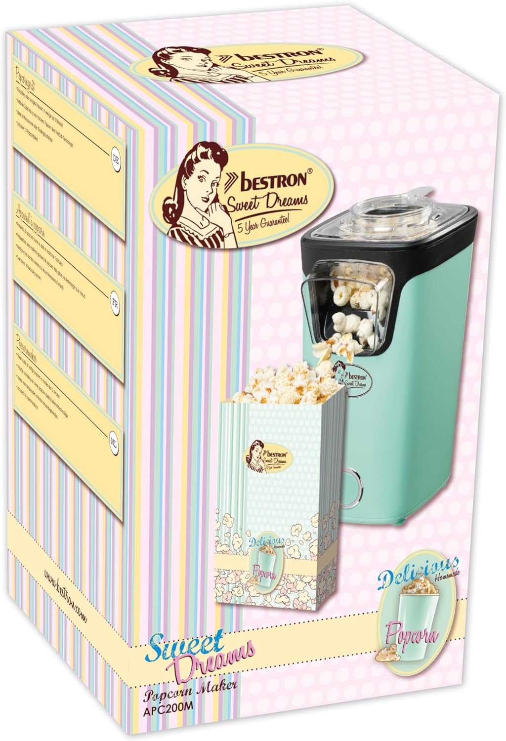 Bestron Popcornmaker, Turbo-Popcorn in unter 2 Minuten, Popcornmaschine mit Heisslufttechnologie, in