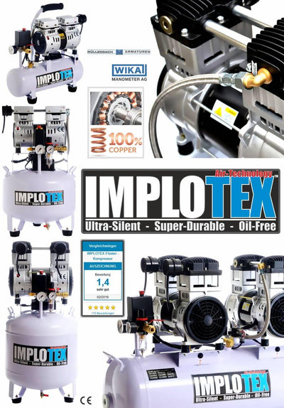 IMPLOTEX 480W Silent Flüsterkompressor Druckluftkompressor nur 48dB leise ölfrei flüster Kompressor