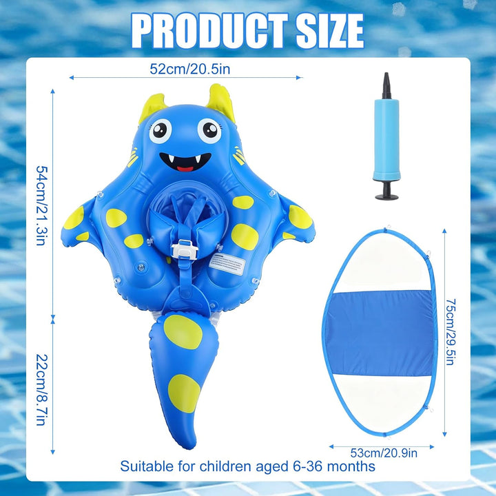 Schwimmring Baby mit Sonnendach Schwimmhilfe mit Sitz Abnehmbares Dach Stabile Form Rochen Design fü
