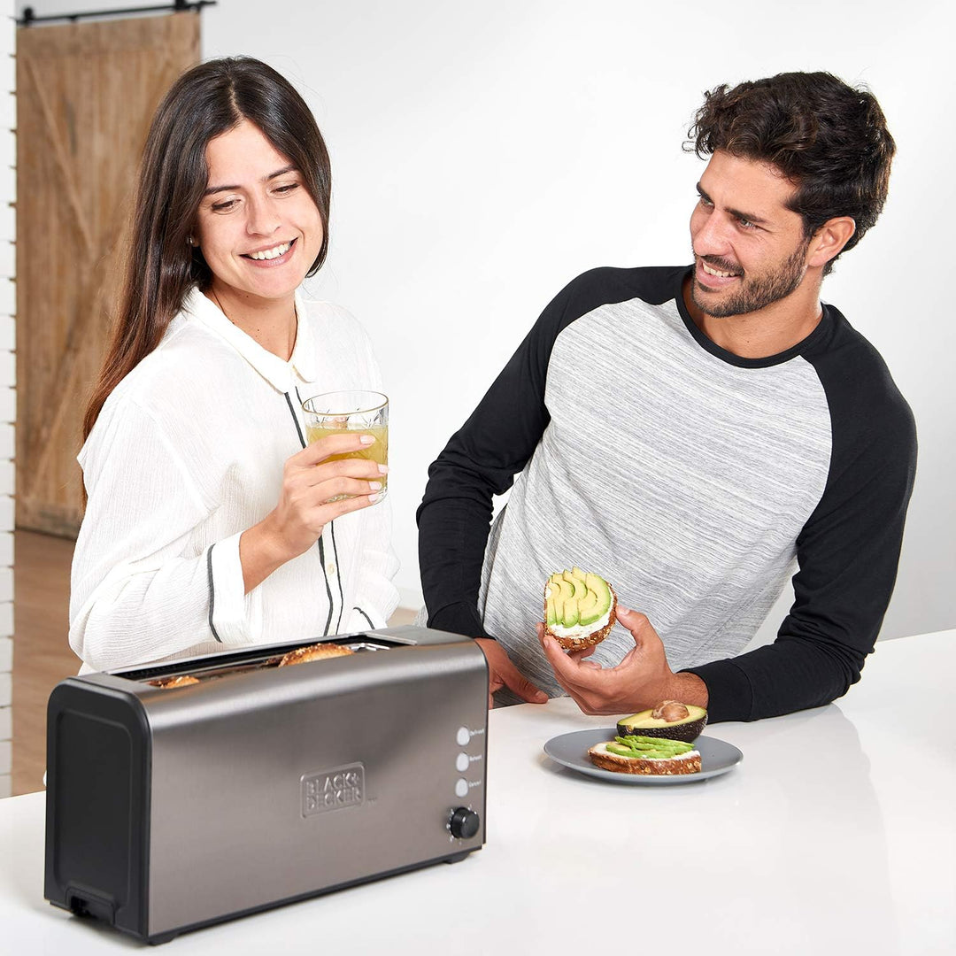 BLACK+DECKER BXTO1000E - 1000W Toaster aus Edelstahl mit extra langem und extra breitem Schlitz, 7 T