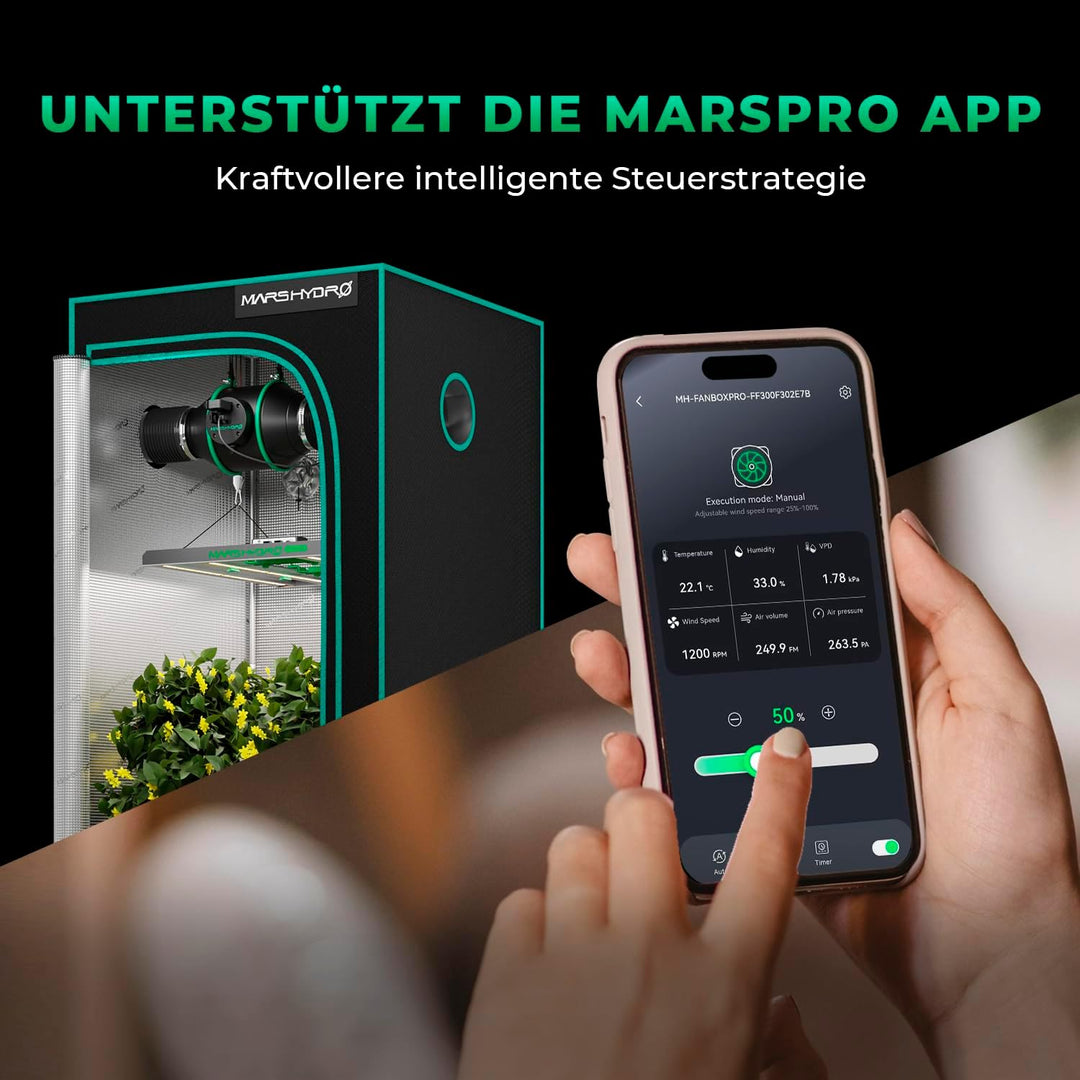 MARS HYDRO Smart 4 Zoll Inline-Ventilator mit variablem Geschwindigkeitsregler, Temperatur- und Luft