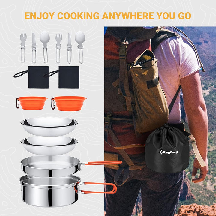 KingCamp Camping Kochgeschirr Set Stainless Steel faltbar Kochset Töpfe Set Geschirr Set Outdoor Koc
