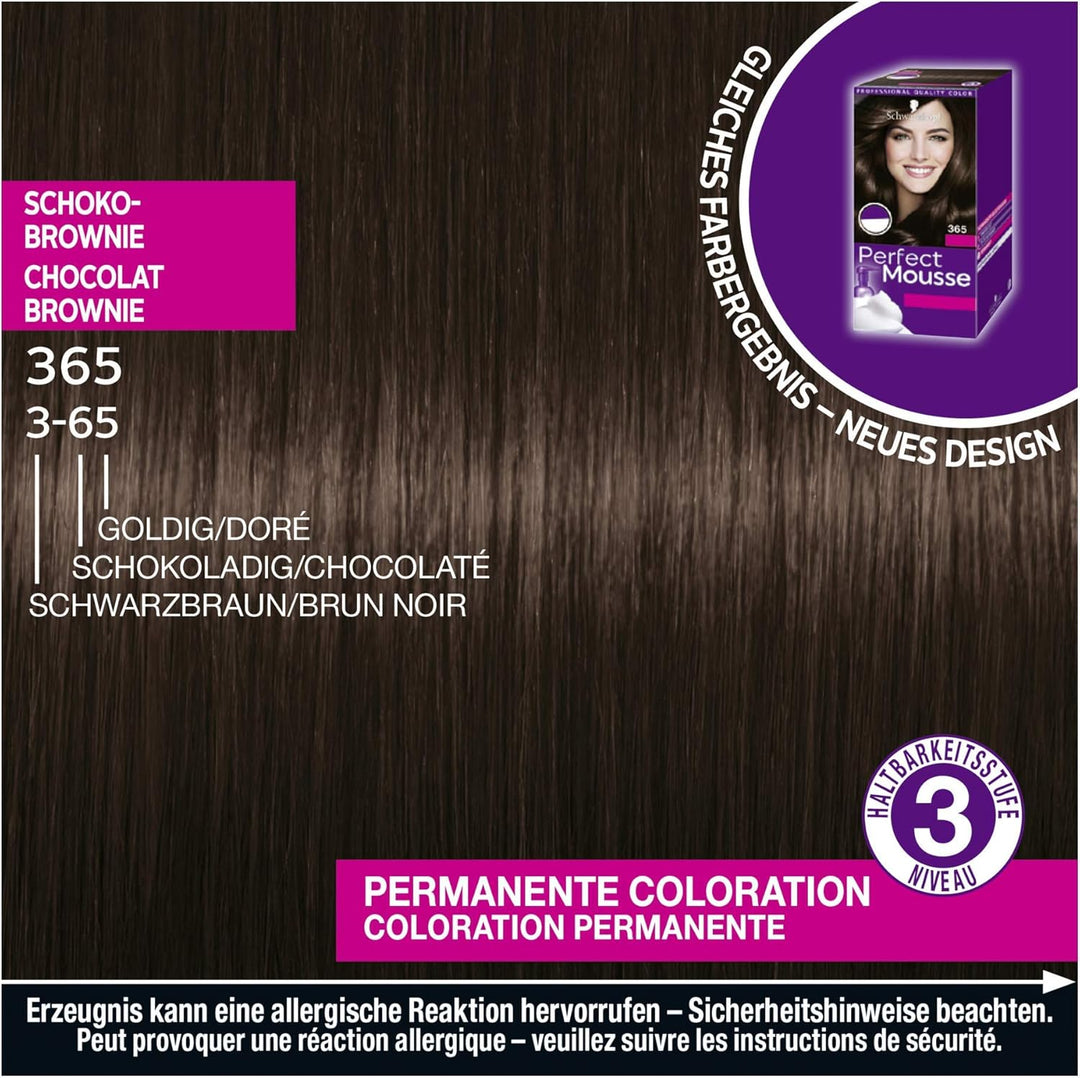 Schwarzkopf Perfect Mousse Permanente Schaumcoloration 365/3-65 Schoko Brownie (93 ml), Haarfarbe mi