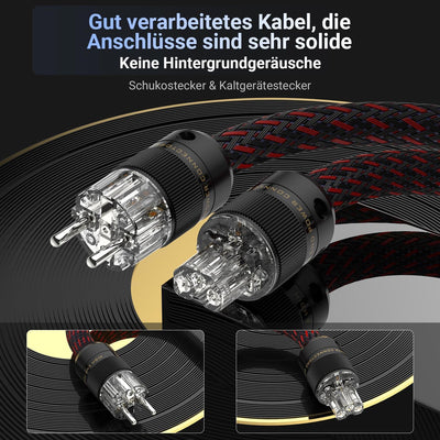 Tertullus HiFi High End Netzkabel 1.5m C15 Stromkabel HiFi Audio kaltgerätekabel Mit Schukostecker &