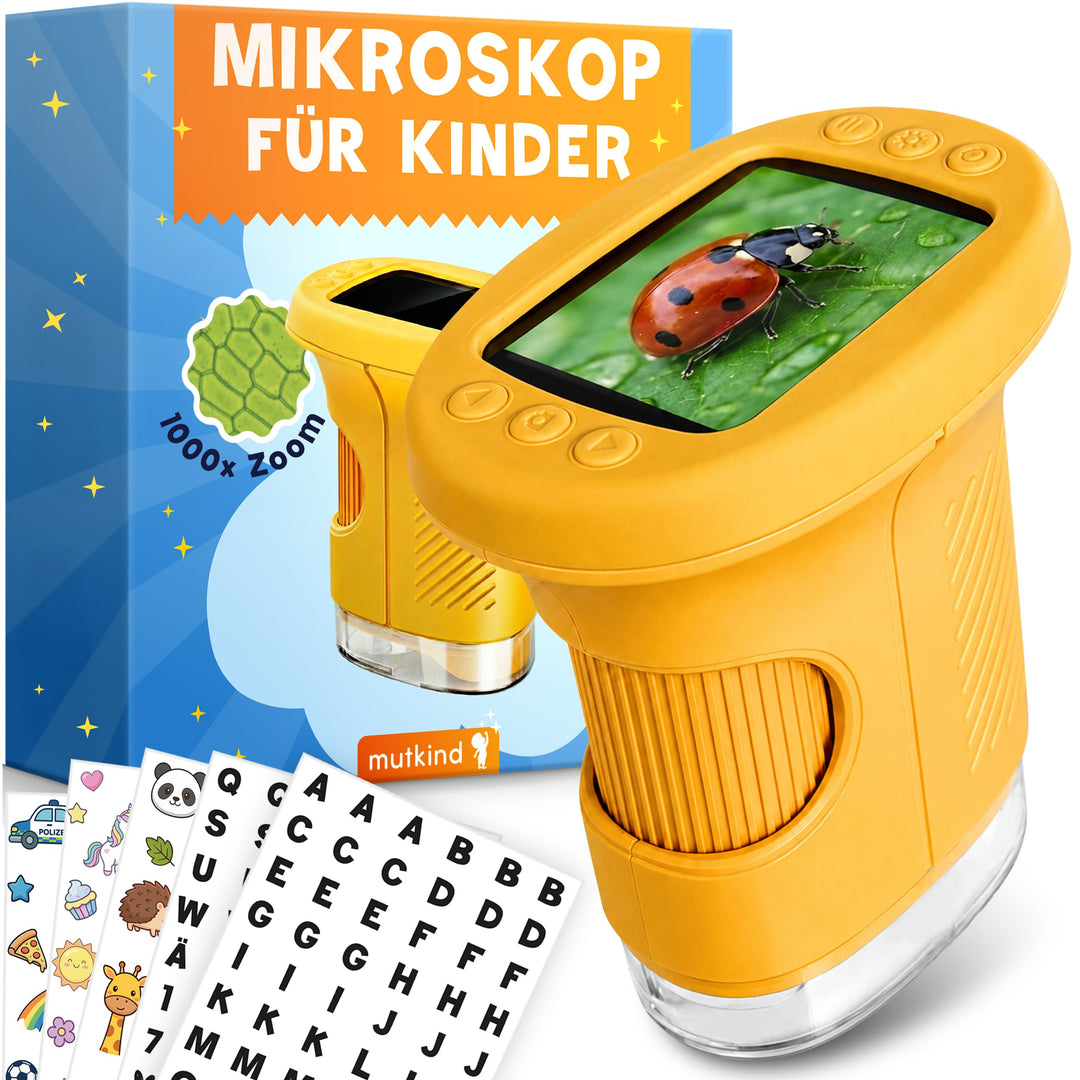 Mutkind® Digitales Mikroskop für Kinder [Mit 1000X Vergrösserung & Fotofunktion] - Tragbares Taschen