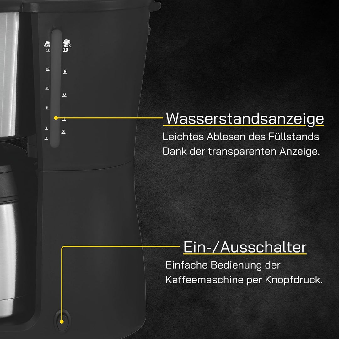 Gutfels Filterkaffemaschine COFFEE 2030 | 1,25 Liter Volumen für max. 12 Tassen | 980 Watt | Thermos