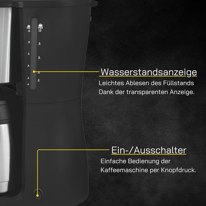 Gutfels Filterkaffemaschine COFFEE 2030 | 1,25 Liter Volumen für max. 12 Tassen | 980 Watt | Thermos