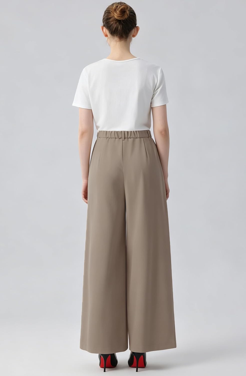 Tronjori Damen Hose Weites Bein Frauen Lange Hose mit Taschen Einfarbig Lose elastische Hohe Taille