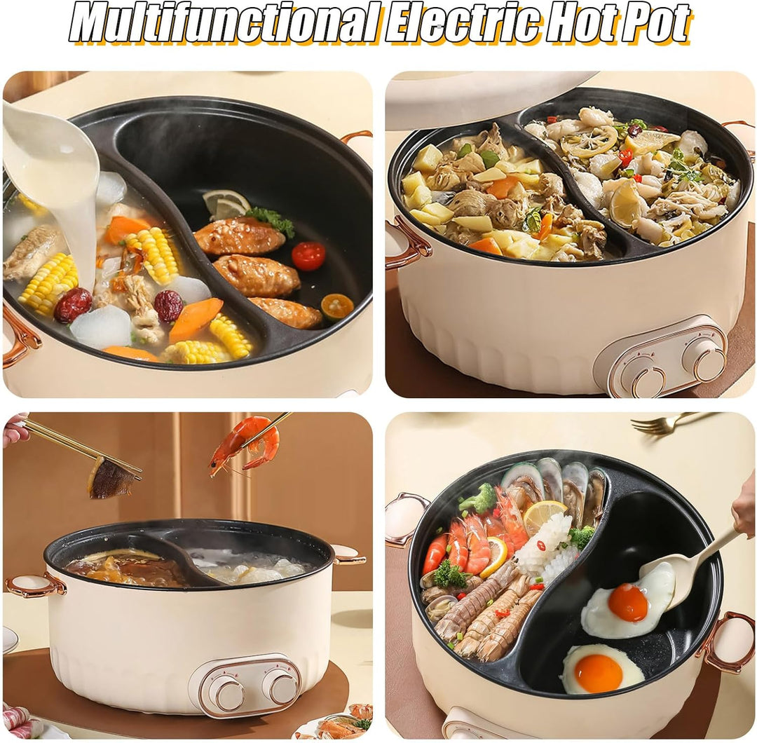 Hotpot Elektrisch Pot, 6L Hot Pot Elektrisch, 2000W Tragbare Multifunktionale Antihaft-Bratpfanne mi
