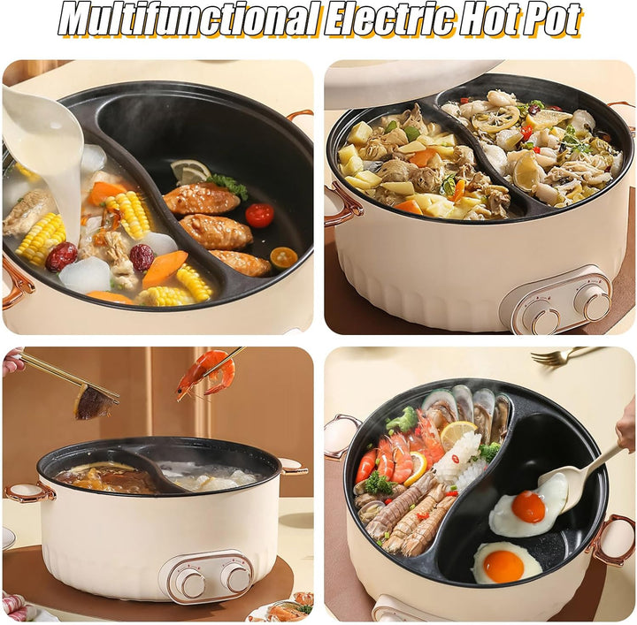 Hotpot Elektrisch Pot, 6L Hot Pot Elektrisch, 2000W Tragbare Multifunktionale Antihaft-Bratpfanne mi
