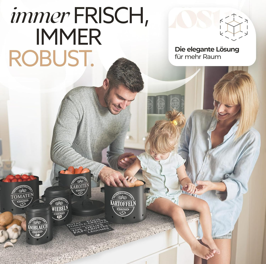 IDEALTASTIC® Premium Brotkasten 4er Set, Kartoffel Aufbewahrungsbox, Zwiebel Aufbewahrung &amp; Knoblauc