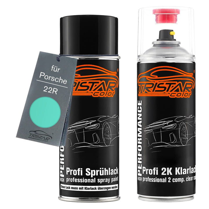 TRISTARcolor Autolack 2K Spraydosen Set für Porsche 22R Mintgrün Basislack 2 Komponenten Klarlack Sp