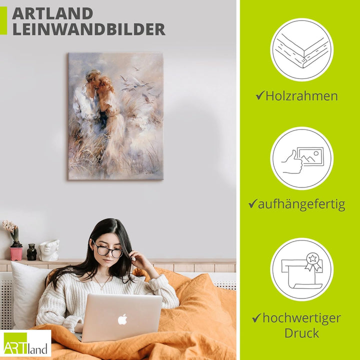 ARTland Leinwandbilder Wandbild Bild auf Leinwand 45 x 60 cm Menschen Paar Malerei Creme Dichte Harm