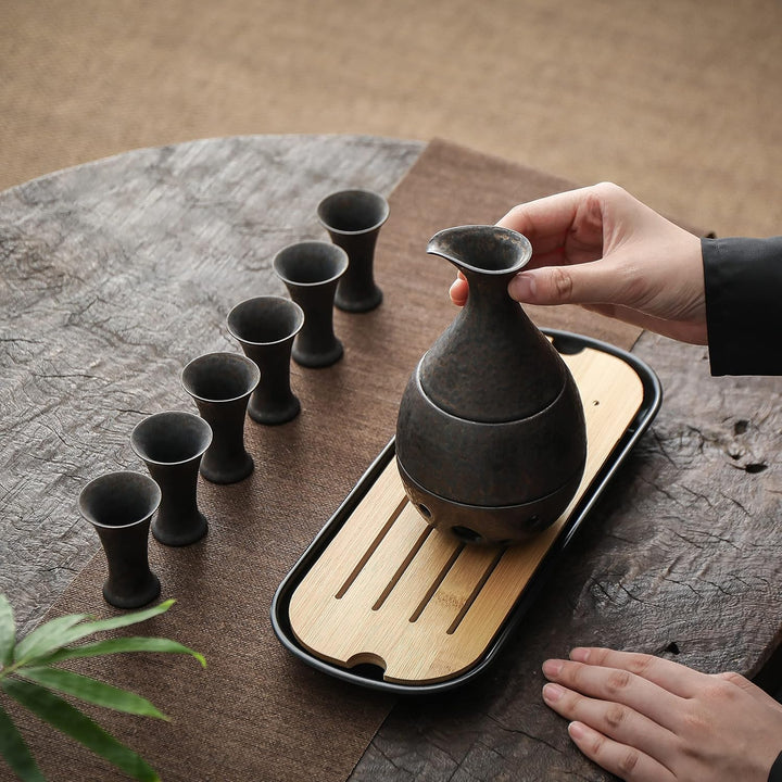 TEANAGOO Japanisches Traditionell, Sake Karaffe (170 ml) mit 6 Sake Becher (25 m) für heisse oder ka