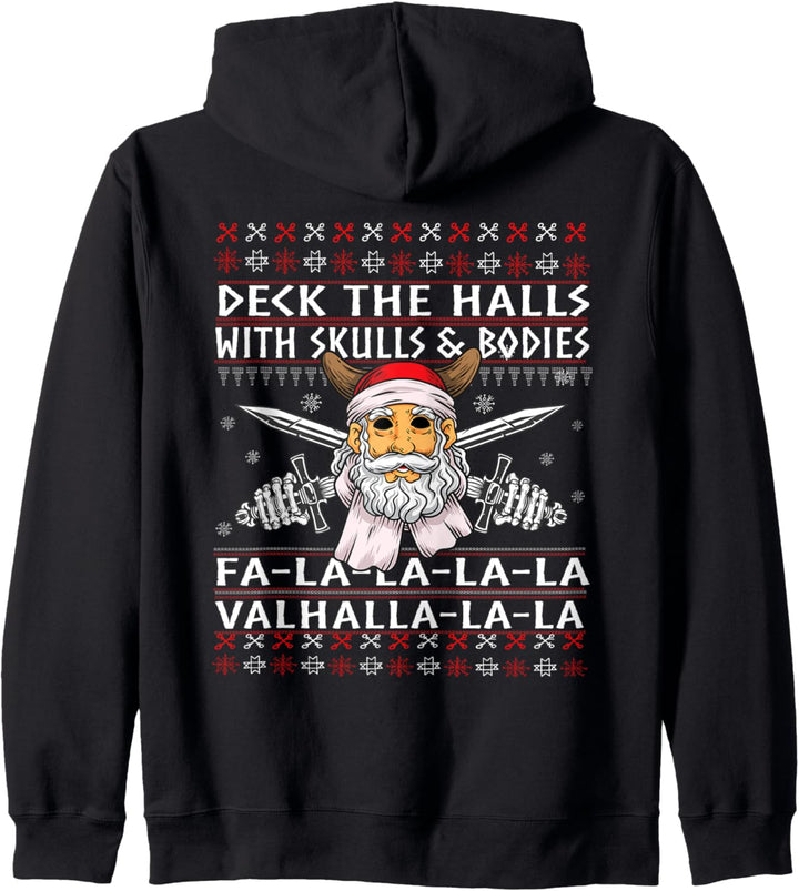 Deck Die Hallen mit Totenköpfen und Körpern Lustiges Wikinger-Weihnachtsfest Kapuzenjacke