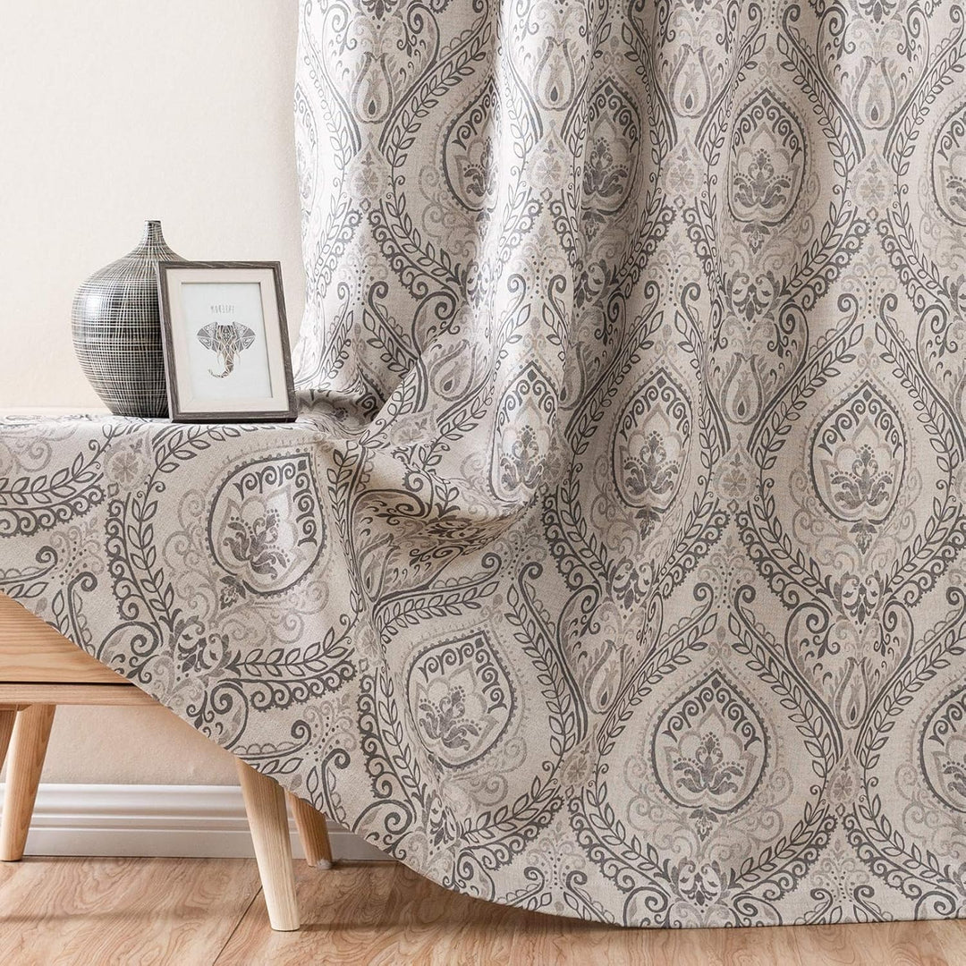 TOPICK Blickdicht Vorhänge Wärmeisoliert Verdunkelungsvorhang mit Ösen Blumen Muster Vintage Leineno