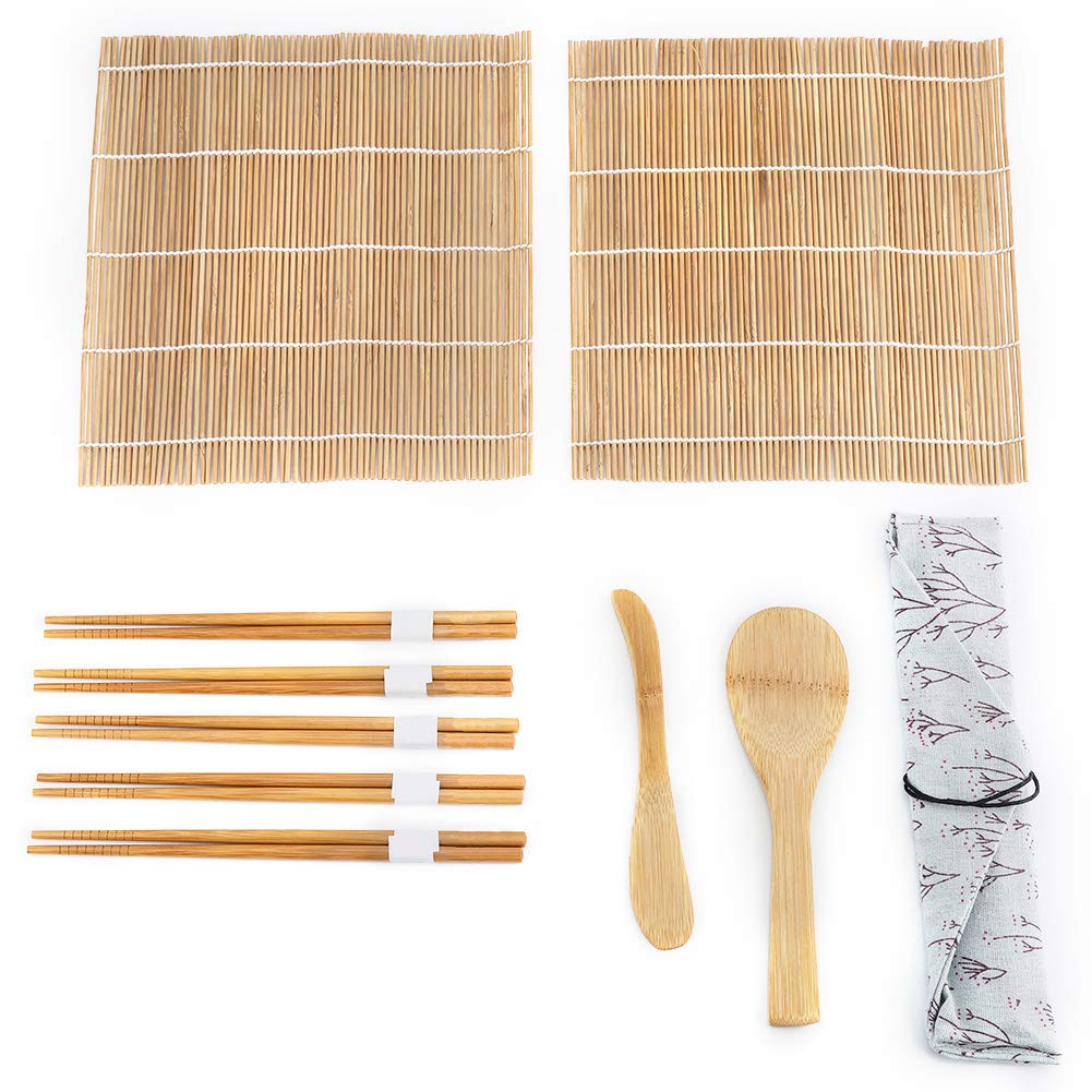 Atyhao Sushi Making Kit - 9 Stück/Set Bambus Sushi Making Kit Enthält 2 Rollmatten 5 Essstäbchen 1 P