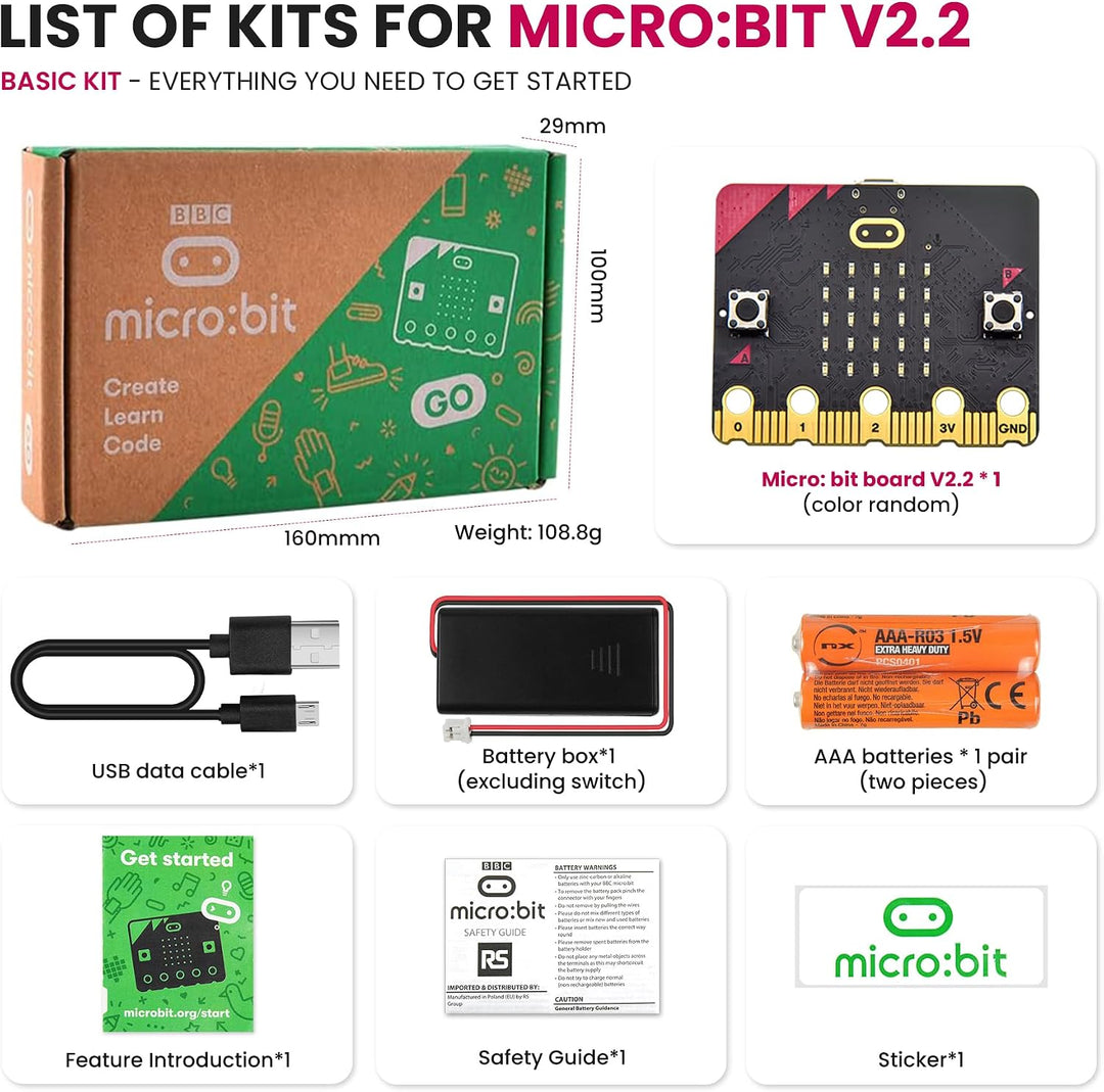 KEYESTUDIO BBC Micro:Bit Go (Microbit V2 im Lieferumfang enthalten) Starter Kit, Programmierung, päd